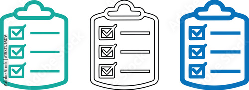 Vector Checklist Clipboard Icons in Teal, Outline, and Blue Illustration