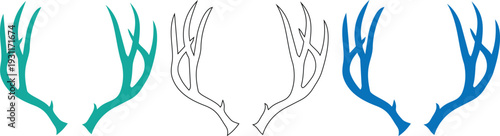 Vector Teal, Outline, and Blue Antlers for Wildlife Designs Illustration