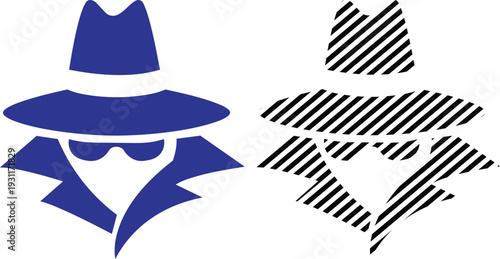 Vector Spy Silhouette Icon Vector Set: Detective in Hat Illustration