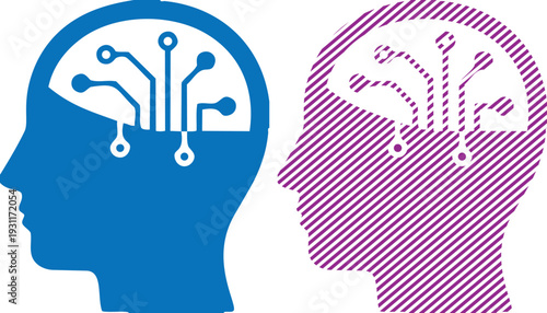 Vector Human Head with Circuit Brain Icon Blue and Purple Vector Illustration