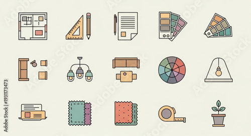 Interior Design Elements and Tools Collection.