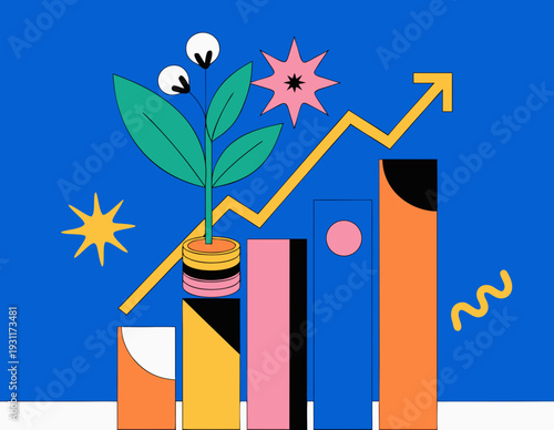 Abstract financial growth chart with arrow and geometric shapes