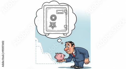 Man with piggy bank dreams of a safe.