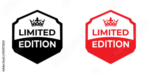 Limited Edition Badge Label Vector Set with Crown Icon – Premium Exclusive Product Tag, Black and Red Sale Emblem Design
