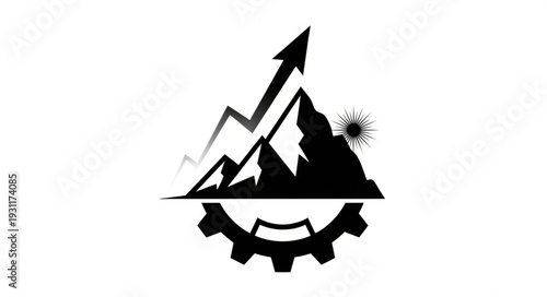 Mountain Peak Growth Arrow Gear Symbol.