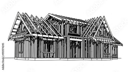 New House Construction Framing Structure Detailed Sketch.
