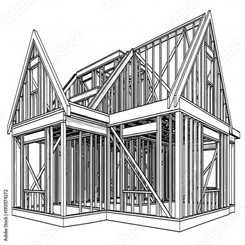 New House Construction Framing Blueprint Drawing.