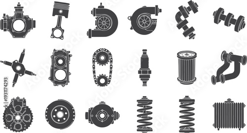 Set of 20 mechanical parts icons vector