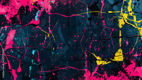 黒背景のカラフルなペイントスプラッシュ　抽象グランジテクスチャ背景