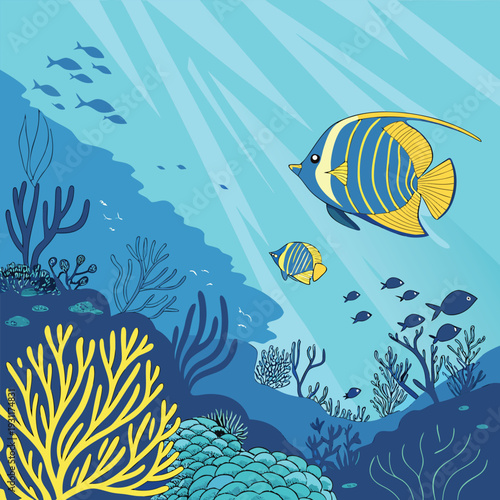Colorful Coral Reef and Tropical Fish Underwater Scene