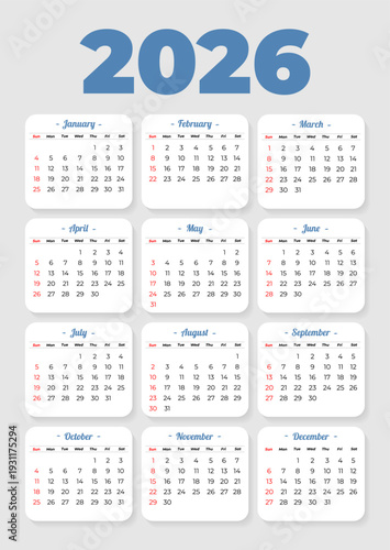 2026 Calendar Template With Square Background