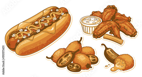 American fast food hot dog chicken wings jalapeno poppers