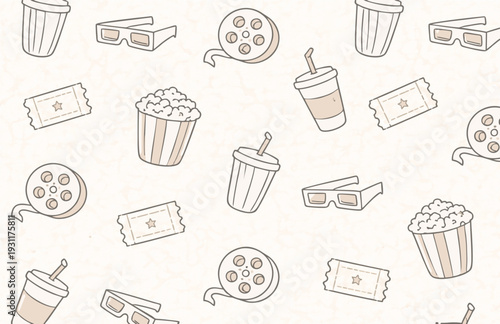 Cinema Icons Popcorn Film Strip Drinks Tickets.