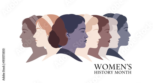 Illustration of diverse women's profiles in various skin tones and hairstyles for Women's History Month and Women Empowerment Month against a clean white background.