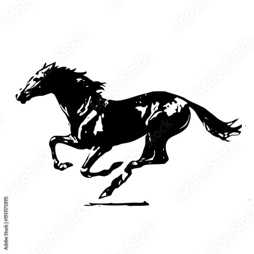 Majestic black horse running freely in motion