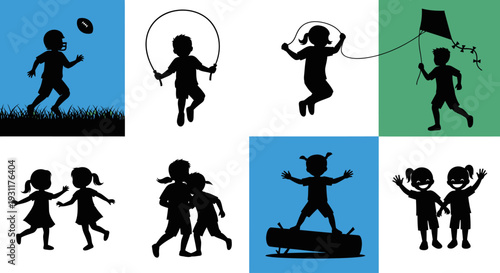 Children playing with toys and each other a silhouette on transparent background