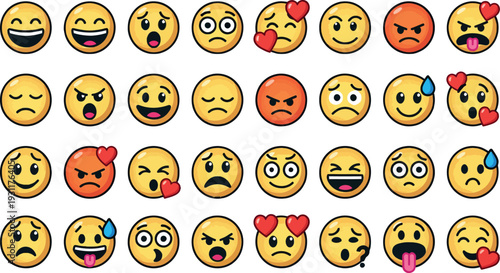 Colorful collection of modern emoji character faces