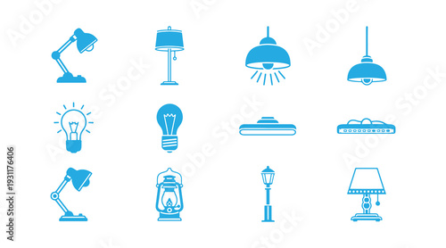 Variety of lamp icons, solid icon set

