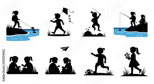 Children enjoying summer activities with nature a delightful silhouette on transparent background