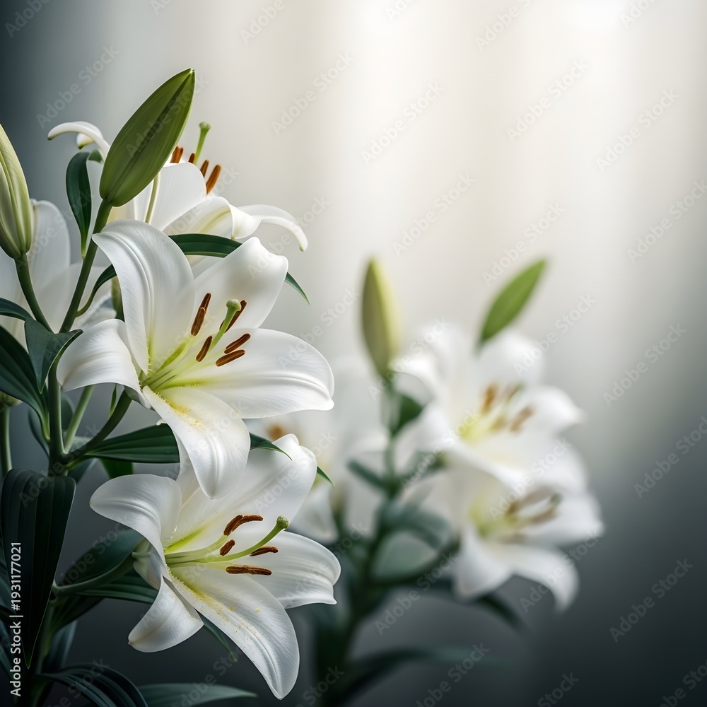 Fototapeta premium Good friday reflection white lilies symbolizing hope and redemption
