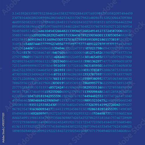 Pi day illustration, 1700+ first digit of pi number with pi symbol, with blueprint color scheme