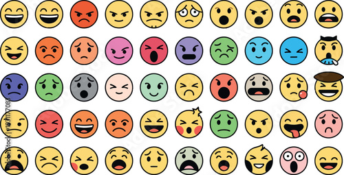 Vibrant emoji faces expressing a wide range of human emotions