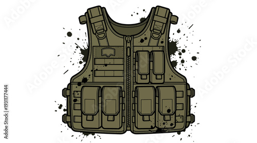 Tactical Vest, Military Gear, Combat Equipment, Olive Green