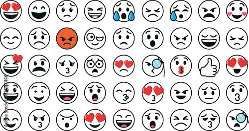 Black and white emoji faces showing emotions and expressions