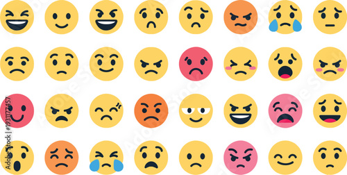 Assorted emoji faces with various feelings and reactions
