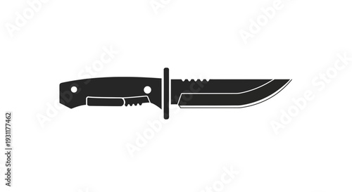 Black silhouette of a tactical combat knife on a white background