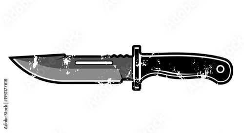 Grunge style knife illustration with black handle and scratched blade