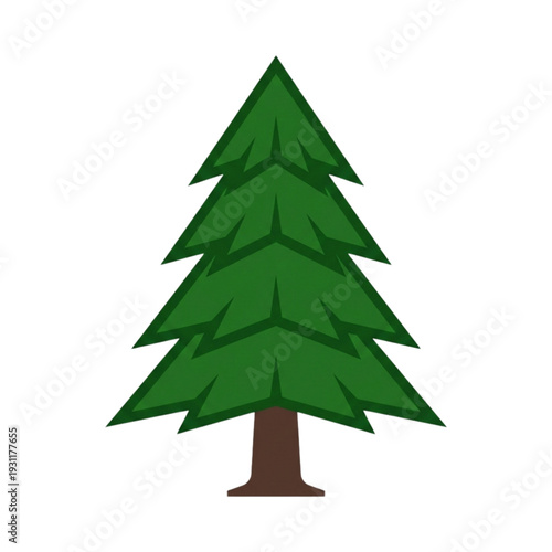 Minimalist flat vector illustration of a green pine tree isolated on white background