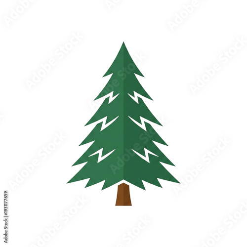 Minimalist flat vector illustration of a green pine tree isolated on white background