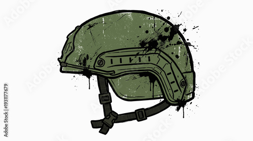 Military helmet with grunge splatter effect