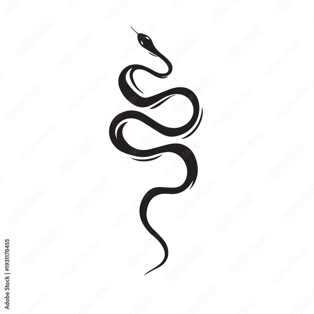 Fototapeta premium Vine_snake silhouette showing slender, elongated body coiled on branch.