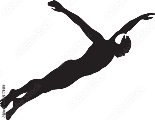 Swimmer silhouette showing body in streamlined position gliding through water.