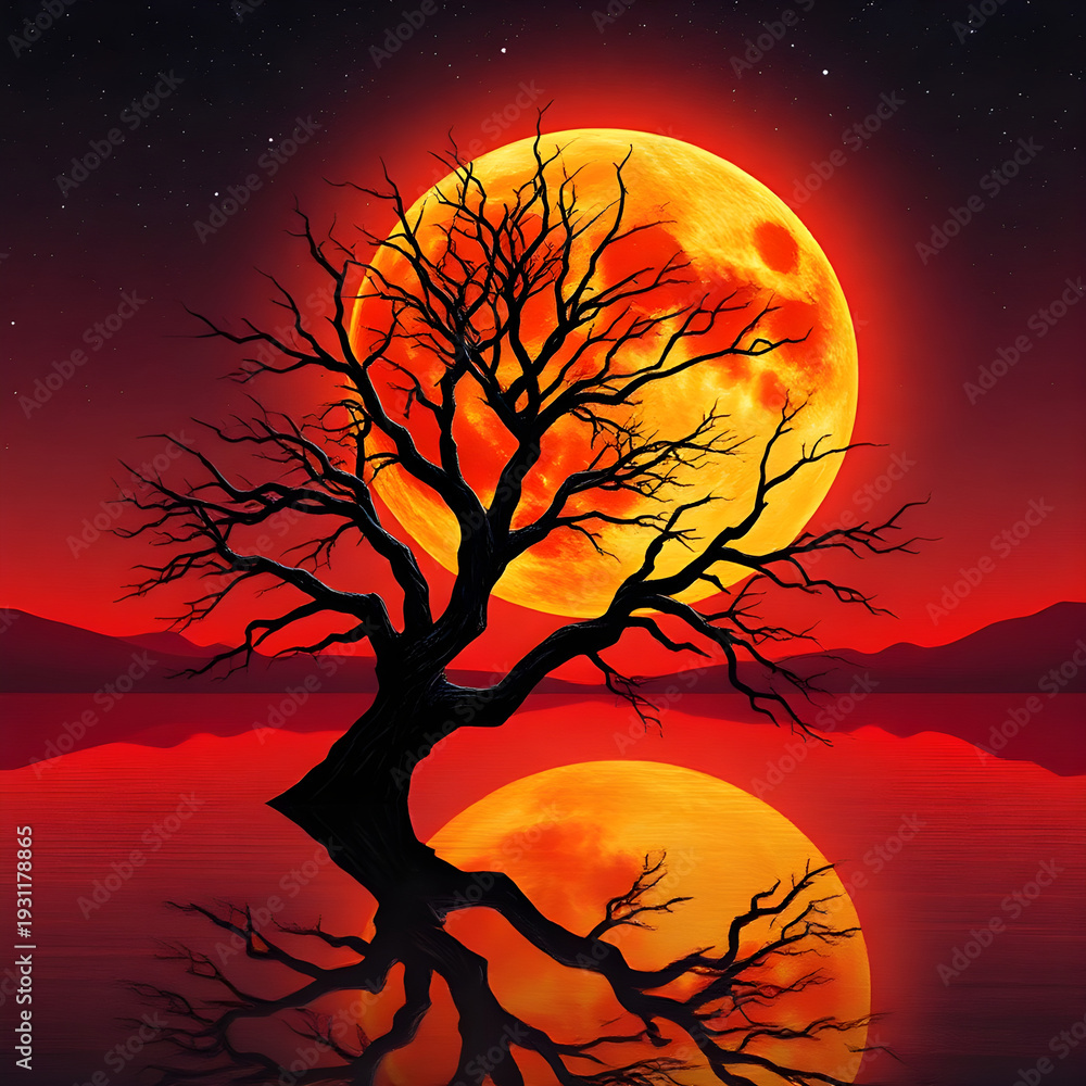 Naklejka premium Tree night landscape