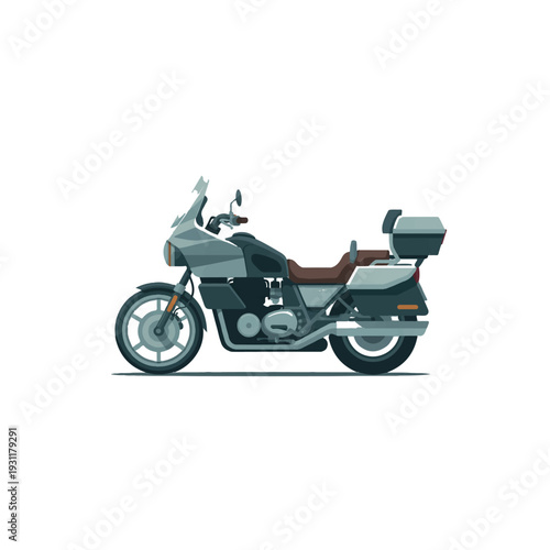 Modern gray motorcycle with storage box graphic illustration