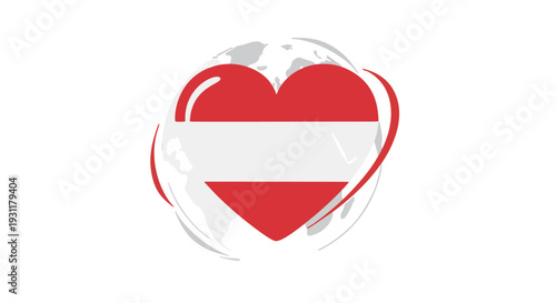 Heart shape Austria flag integrated with globe representing global love and patriotism for Austria a symbol of national pride and international connection