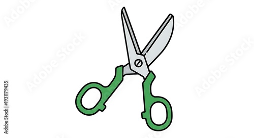 Green Handled Scissors Illustration on White.
