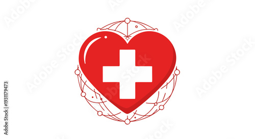 Healthcare and Medical Services Worldwide Global Health Initiatives and International Medical Aid with a Red Cross Symbol within a Globe Network Illustration