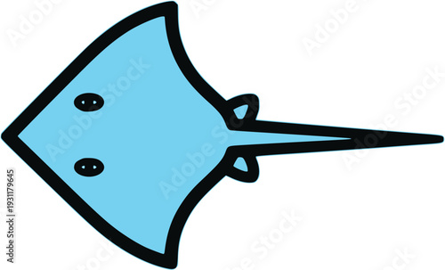 Baby Stingray Vector Illustration, Cute Flat Sea Ray Ocean Character