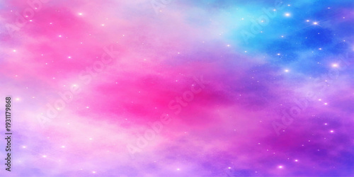 An abstract background blending blue and purple nebula textures with glowing stars and light creates a dark night sky illustration of a vast galaxy universe