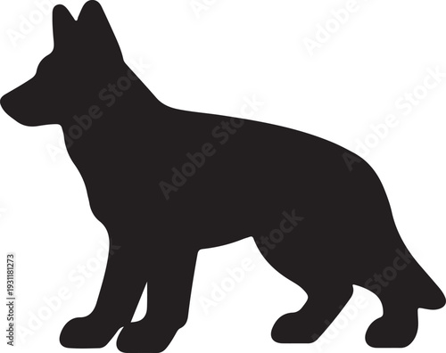 Loyal Companion Silhouette: A sleek, black silhouette of a German Shepherd dog, poised with alert posture, epitomizes loyalty and strength. The perfect design for representing companionship.