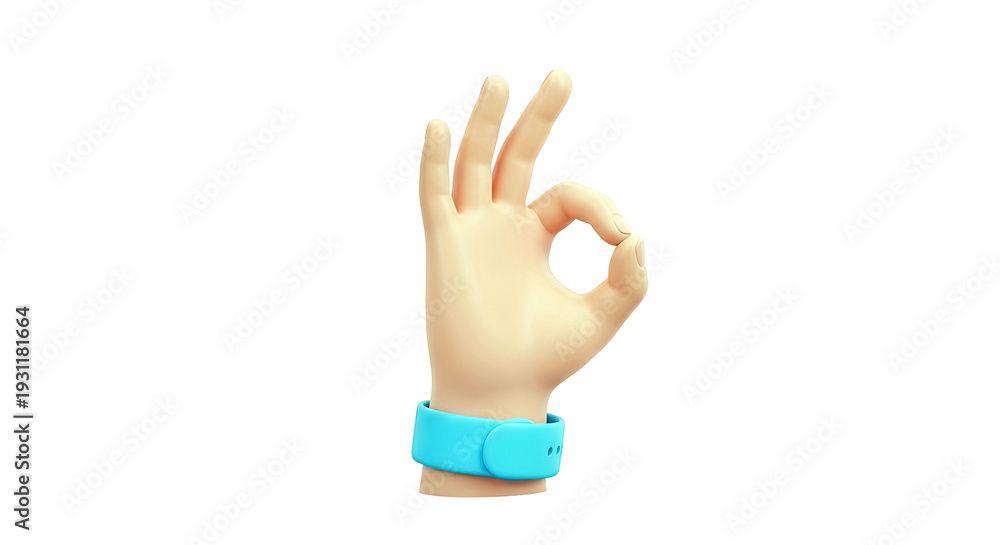 Obraz premium 3D Rendered Hand Gesturing OK Sign with Blue Wristband