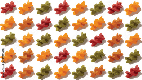 Colorful Gummy Candy Pattern Background with Assorted Jelly Sweets in Red Orange and Green for Confectionery Packaging and Party Design