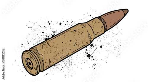 Ammunition bullet illustration with ink splatters