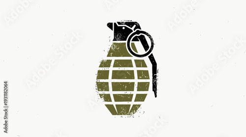 Explosive Grenade Icon, Military Weapon Symbol, Grunge Texture