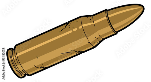 Golden bullet cartridge isolated on white background, vector illustration