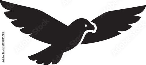 Soaring Silhouette: An elegant, black silhouette of a bird in mid-flight, wings outstretched, against a clean, uncluttered space. Evoking freedom and movement.